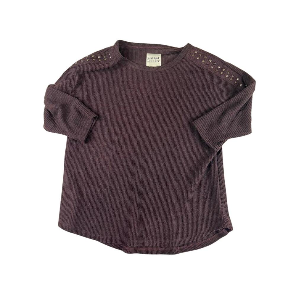 New York Laundry Sweater XL Plum Purple Ribbed Knit Studded Shoulders